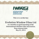 Solar Control Film Specialist Internation Window Film Association Certification 2014